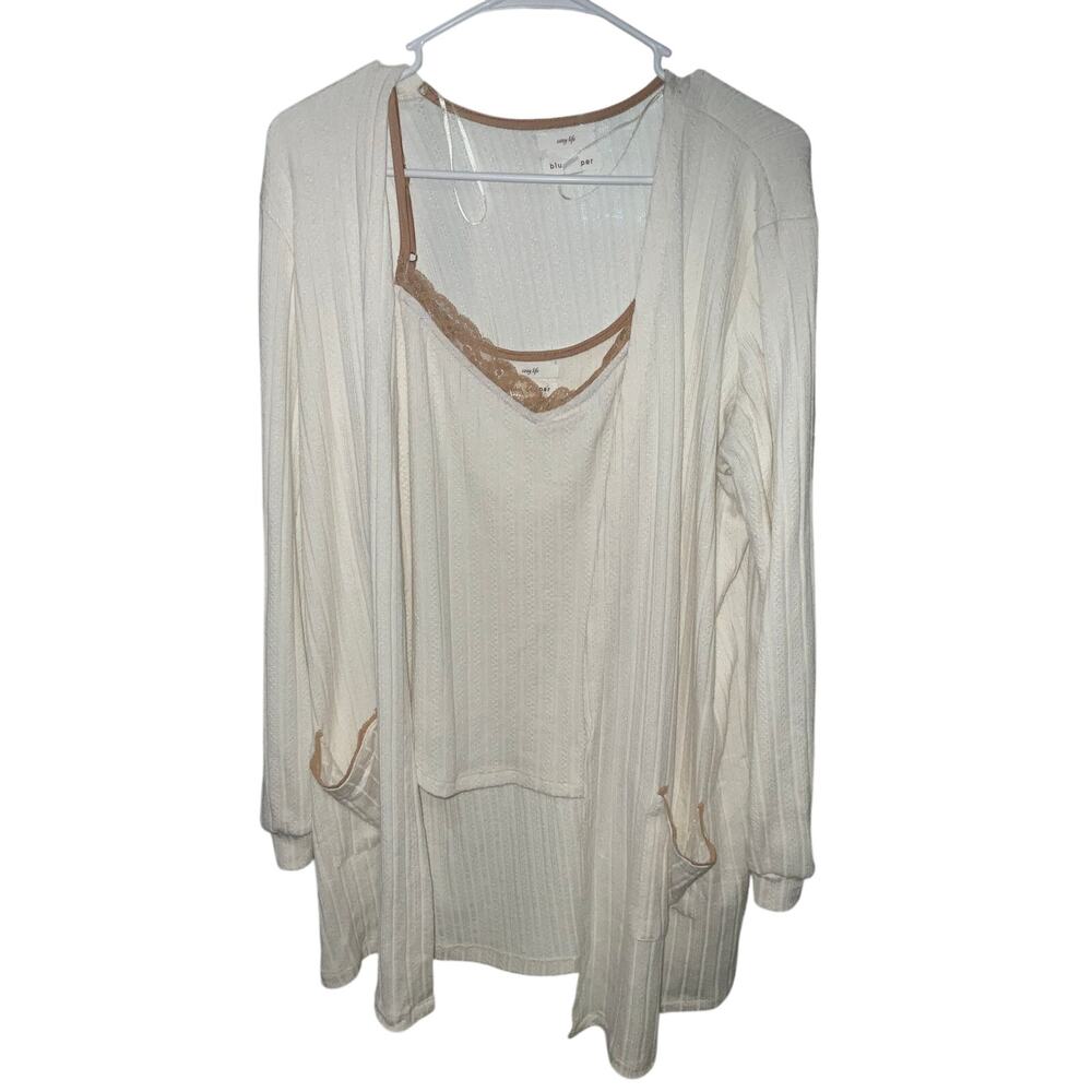 Blu Pepper Tan Cream 2 Piece Ribbed Cardigan And Camisole Set Size L
